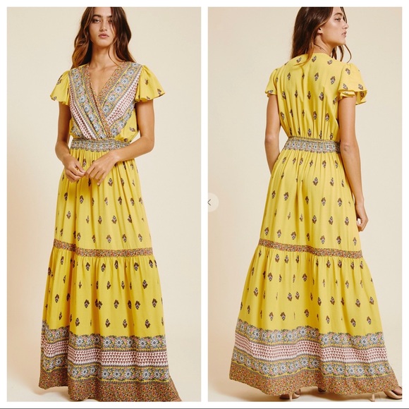 Natalie Short Flowy Sleeves Print Maxi Boho Dress - Picture 4 of 5
